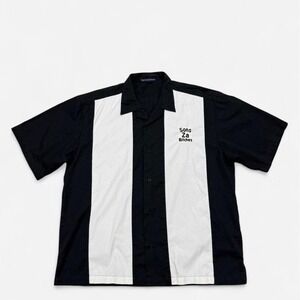 Black white striped button up shirt bowling shirt "sons za bitches"